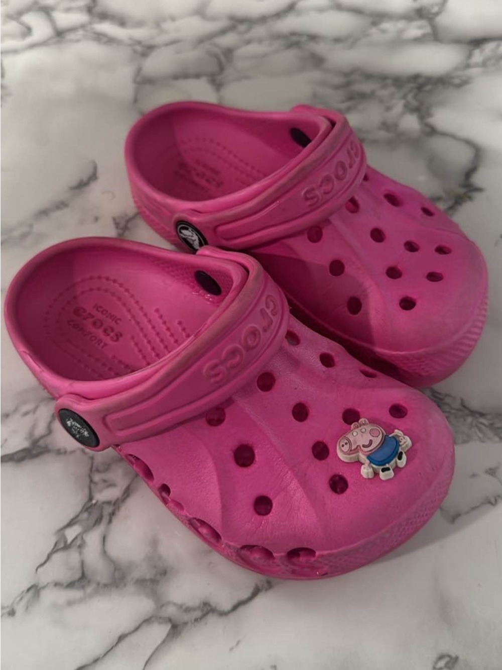 CROCS Kids' Classic Clog in Bright Pink with Character Charm